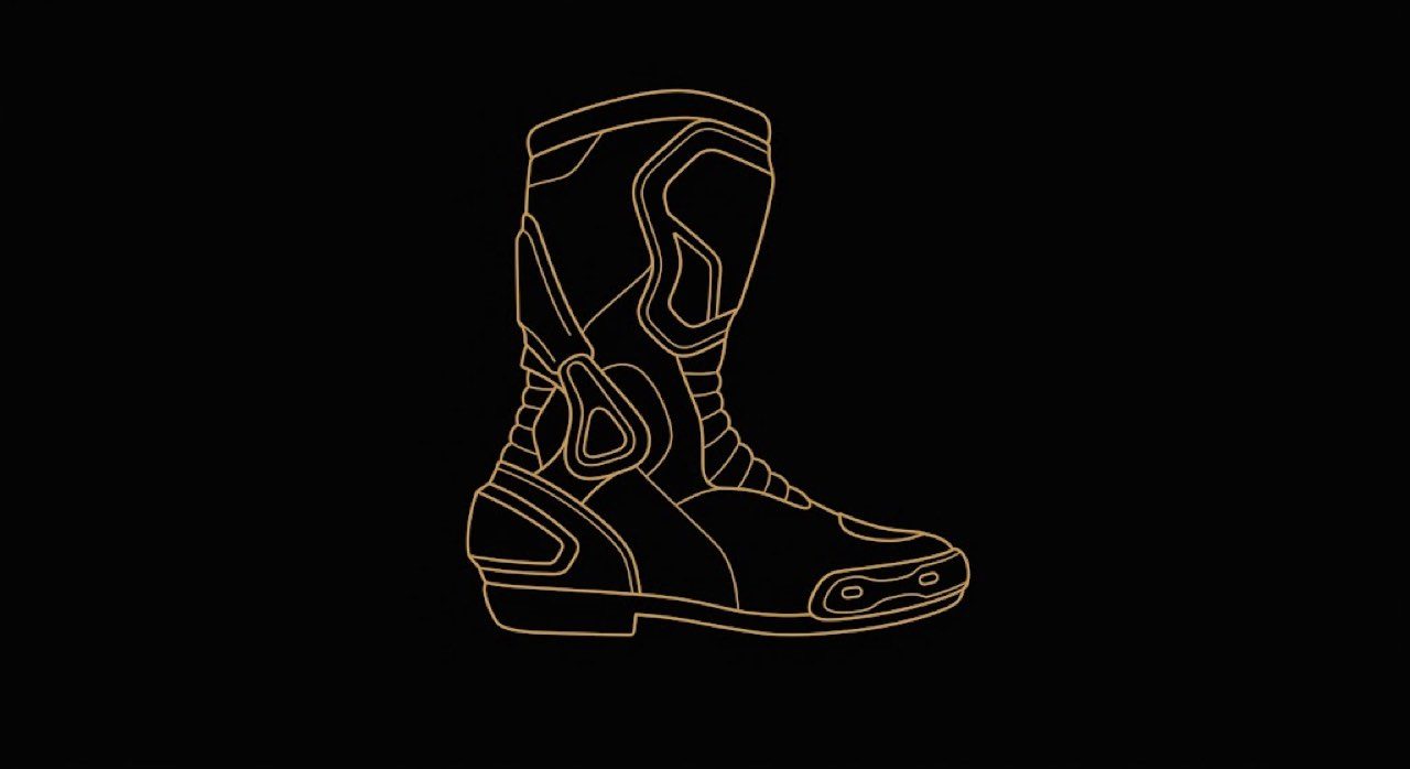 Five protection zones on a sport motorcycle boot: shin shell, ankle anti-twist, heel and toe sliders, stiff sole