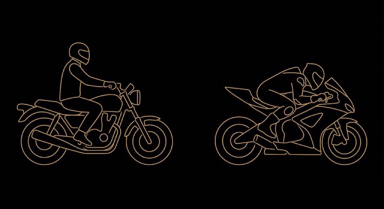Upright commuter riding position compared to R6 aggressive supersport tuck